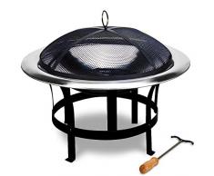Deuba Feuerstelle Edelstahl Ø 75cm Feuerhaken Funkenfluggitter Grillstelle Feuerschale Grillschale Feuerkorb