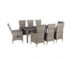 ArtLife Polyrattan Sitzgruppe Rimini Plus 9-teilig grau-meliert | Gartenmöbel Set mit Tisch, 8 Stühlen & Kissen | graue Bezüge | Rattan Balkonmöbel