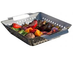 Bruzzzler Grill-Korb aus Edelstahl, für Grill und Backofen, bräunt Fleisch, Fisch und Gemüse gleichmäßig, einfache Reinigung in der Spülmaschine, 28 x 20,5 x 5,5 cm