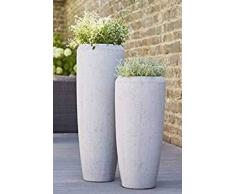 Moderne & Hochwertige Pflanzvase/Pflanzkübel – Fiberglas - Mit Einsatz – Indoor & Outdoor – Wetterbeständig & Frostsicher – Blumenkübel/Pflanzgefäß/Vase/Kübel (Höhe: 120cm, Zement)
