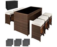 SSITG Polyrattan Aluminium Barset Tisch + 6 Barhocker Rattan Bar Theke Poolbar braun