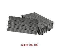 Aufun Fliesen WPC Kunststoff 30x60cm - Terrassenfliesen Balkonfliesen Klickfliese in Holz Optik Anthrazit (12 Stück fur 2m², Anthrazit)