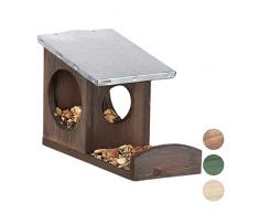 Relaxdays Eichhörnchen Futterhaus, Kobel aus Holz, wetterfestes Metall Dach, zum Aufhängen, Garten Futterstation, braun