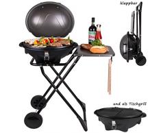 TZS First Austria - elektrischer Standgrill in 3 min heiß, Kugelgrill, Tischgrill, Standgrill mit Deckel, Ablagefläche, elektro outdoor Grill mit Haube Elektrogrill mit Standfuss | klappbar mit Rollen