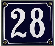 Emaille Hausnummernschild - Wählen Sie Ihre Nummer - Zahlen 1 bis 30 verfügbar - blau/weiß 12x12 cm und 12x14cm - sofort lieferbar! Hausnummer Schild wetterfest und lichtecht (28 blau/weiß 12x14cm)