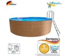 Holz-Optik 7,00 x 1,20 Holzpool Rundpool 7 m Schwimmbecken Rundbecken 7,0 Stahlwandpool Swimmingpool Stahlwandbecken 700 cm rund Pool Aufstellbecken Pools Gartenpool Aufstellpool Einbaupool Set
