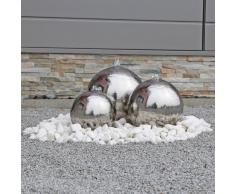 Edelstahl Kugelbrunnen ESB2 Gartenbrunnen inkl. LED Beleuchtung mit 3 Edelstahl Kugeln poliert, Komplettset mit Pumpe, Wasserbecken, LED Leuchten, Verteilern und Schläuchen, Außenbereich, 12V AC