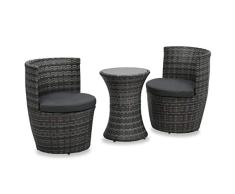 Tidyard Balkonmöbel Rattan Set 3 teilige Balkon Sitzgruppe für 2 Personen, Balkonset Platzsparend Stapelbar, Gartenmöbel Set Sitzgarnitur Gartengarnitur Gartenstuhl