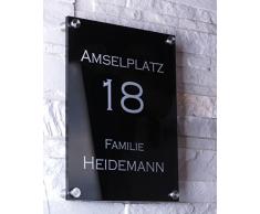 Designer Namensschild Hausnummer mit Gravur Eingangsschild schwarz 20x25 cm