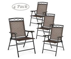 DREAMADE 4er Set Gartenstuhl, Klappsessel mit Ergonomischen Armlehnen & Rückenlehne, Terrassenstuhl mit Rutschfestem Fußpolster, Klappbarer Balkonstuhl, für Balkon Terrassen Garten, Kaffeebraun