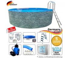 Stone Rundpool 6,00 x 1,20 Set Stahlwandpool Steinoptik 6 m Swimmingpool Stahlwandbecken Pool 6,0 x 1,2 rund Pools Sets Aufstellbecken Einbaupool Aufstellpool Gartenpool 600 cm Komplettset