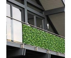 Balkon Sichtschutz PVC | 90x600 cm | Extra Blickdicht | Wetterfest | mit UV-Schutz | Deko für Balkongeländer | 6 Farben & Designs (Buchsbaum)