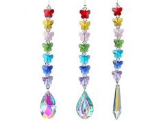 H&D Set 3 Deko Kristall Kronleuchter Sonnenfänger zum Aufhängen Ornament Rainbow Maker Suncatcher mit farbigen Anhänger für Zimmer Fenster Decor