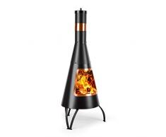 blumfeldt Volantis Cupric - Gartenkamin, Terrassenofen, FireView, Stahl, rostfrei, Moderne Optik mit kupferfarbenen Elementen, stabil, kippsicher, mit Holzkohlerost und Schürhaken, schwarz