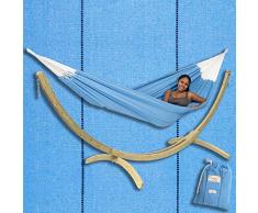 XL Hängematte mit FSC Holz-Gestell KOMPLETT-SET ✓ 3 Personen bis 200 kg | Amazonas Arte BLUE Babyblau + Olymp NATUR