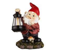 LED Solarleuchte Gartenzwerg mit Laterne Kunststoff Solarlampe Solarlicht Gartenleuchte Deko (inkl. Leuchtmittel + IP44)