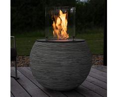 muenkel design MEDA – Bio-Ethanol Feuerstelle Gartenfackel Terrassenfeuer mit Round Burner 300 Brennkammer – Korpus Riffelung schwarz-grau