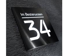 Metzler Hausnummer Edelstahl mit LED-Beleuchtung - Gravur Beschriftung Nummer Straßenname - Aufputz-Montage - 20 x 20 cm
