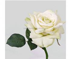 Weiße leicht grüne Kunstblumen Rose mit offener Blüte, 31cm - Kunstpflanze künstliche Blumen Kunstblumen Blumensträuße künstlich, Seidenblumen oder Blumen aus Plastik Kunststoff --> großes Kunstblumen Sortiment