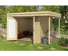Gartenhaus G150 inkl. Fußboden und Schleppdach - 28 mm Blockbohlenhaus, Grundfläche: 14,50 m², Flachdach