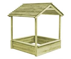 Festnight- Garten-Spielhaus mit Sandkasten 128×120×145 cm| Kinderspielhaus-Set aus Grün Impr?gniertes Kiefernholz