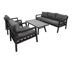 lifestyle4living Loungemöbel Set (Premium) aus Aluminium, grau-anthrazit, wetterfest, 4-teilig | Modernes Garten Lounge Set mit Aluminiumgestell für 5 Personen