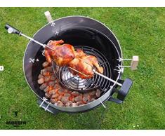 Moesta-BBQ 10093 Rotisserie-Set mit Smokin PizzaRing – Moesta Drehspieß mit kabellosem Batterie-Motor für Grill-Hähnchen u.v.a.- Für Kugel-Grills mit 57cm Ø