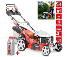 HECHT 5IN1 Benzin Rasenmäher – Leistungsstarker 4 Takt Motor mit 3,6 kW (4,9 PS), Elektrostart, 51 cm Schnittbreite, 60l Fangkorb, 4-Gang Radantrieb, patentierte Räder, Mulchfunktion und Seitenauswurf
