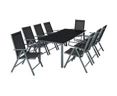 TecTake Aluminium Sitzgarnitur 8+1 Sitzgruppe Gartenmöbel Tisch & Stuhl-Set - Diverse Farben - (Dunkelgrau | Nr. 402164)