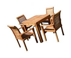 AS-S Teak Set Gartengarnitur Bigfuss Tisch 80x80 cm mit 4 Sessel ALPEN Holz Serie JAV