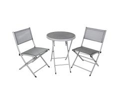 greemotion Balkon-Set 120274, bestehend aus 2 x Stuhl und 1 x Tisch, alle Teile der Sitzgruppe lassen sich zusammenklappen, Balkonsitzgruppe mit Aluminiumgestell, Gartentisch mit Sicherheitsglasplatte