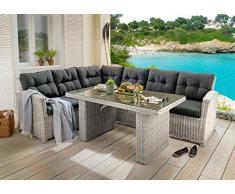 Beauty.Scouts Outdoor Collar Edition DEST Dininglounge Auckland, Vintage weiß, Polster anthrazit, Loungesofa, Tisch, Loungemöbel, Garten, Gartenmöbelset, Balkonmöbelset