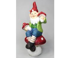 Gartenzwerg auf Pilz sitzend, Fliegenpilz Zwerg Garten Deko wetterfest 43 cm