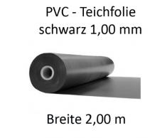 Teichfolie PVC schwarz, Stärke 1,00 mm, Breite 2 m für Teichbau, Abdeckung, Länge variabel