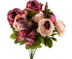 FiveSeasonStuff 1 Pflanzen Blumenstrauß Seide Pfingstrosen Künstlich Blumen, Bouquet Dekoration, ideal für die Hochzeit, Braut, Party, Zuhause, Büro Dekor DIY (Misch Rosa)