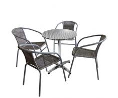 Wohaga 5tlg. Bistro-Set Bistrotisch, Aluminium, Ø60cm + 4X Bistrostuhl, Polyrattanbespannung Grau, stapelbar