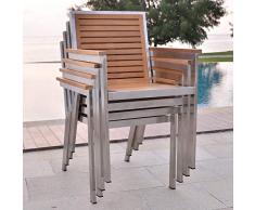 Teako Design Stapelstuhl Dosazzo Edelstahl Teak unbehandeltem Massivholz Gartenstuhl Teakholz Wetterfest Terrassenstuhl