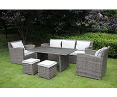 lifestyle4living Loungeset, Loungemöbel, Gartenloungemöbel Set, Gartengarnitur, Loungebank, Loungetisch, Loungesofa, Aluminium, Rattanmöbel, hellgrau, grau, Polyrattan