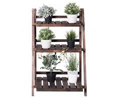 COSTWAY 3-stöckiger Pflanzenständer, Pflanzenregal klappbar, hölzerner Blumenständer, Blumenregal für Garten, Balkon, Leiterregal Blumentreppe braun