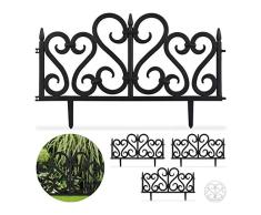 Relaxdays 4-teiliger Beetzaun, dekorativer Steckzaun für Garten, Kunststoff, mit Ornament, Erdspieße, H: 28 cm, schwarz