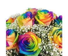 Bunter Blumenstrauß mit 10 Regenbogenrosen - Echte bunte Rosen - das besondere Geschenk!