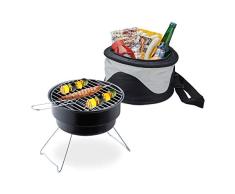 Relaxdays, schwarz Picknickgrill mit Kühltasche, tragbarer Campinggrill, Ø 26 cm, Mini Grill für leckeres BBQ & Festival