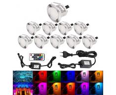 RSWLED 10er Set LED Bodeneinbaustrahler Ø45/Ø30mm Aussen Terrassen Einbaustrahler 12V IP67 Wasserdicht Bodeneinbauleuchten für Küche Garten Treppen Balkon Terrasse (RGB - 10er Set, Ø45mm)