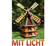 XXXL-Gartenwindmühle mit Solarbeleuchtung, windmühlen garten, imprägniert + kugelgelagert 1,40 m groß DOPPELSTÖCKIG 2-stöckig rot - grün rot-grün rotgrün dunkelrot - moosgrün (rot - grüngrau gestreif
