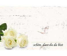 Briefumschläge24Plus 100 Wunderschöne Tischkarten (Rosenstrauß-Weiß-Holz-Hintergrund) UV-Lack glänzend - für Hochzeit, Geburtstag, Taufe, Kommunion, Firmung, Jubiläum . als liebevolle Tischdekoration!Format 8,5 x 11,2 cm