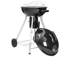SONGMICS Kugelgrill mit Deckel und Thermometer, Holzkohlegrill 4 Beine, mit Rollen, Ø 44 cm emaillierter Standgrill mit Ablagegitter, einklappbarem Gitterrost, mit Griff, GBQ18BKV1, Schwarz