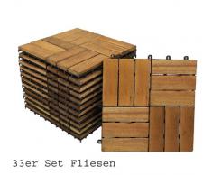 33er Spar-Set Holzfliese 02 für 3 m², Terrassenfliese aus Akazien-Holz, Fliese mit 12 Latten für Garten Terrasse Balkon, Balkon Bodenbelag mit Drainage-Unterkonstruktion für problemfreien Wasserablauf unter den Fliesen