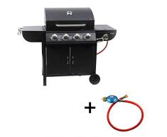 Mayer Barbecue ZUNDA Gasgrill MGG-541 Basic Grillwagen, 4 Hauptbrenner, 1 Seitenbrenner, mit Gasschlauch inkl. Druckminderer, Schwarz