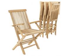 Divero 4er-Set Gartenstuhl Terrassenstuhl Klappstuhl aus Teakholz Hochlehner mit Armlehnen massiv unbehandelt Natur