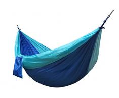 Kronenburg Ultraleichte Nylon Hängematte Fallschirmseide 275 x 140 cm, nur 595 Gramm, Traglast 300 kg inkl. 2 Karabiner und Seile Blau-Hellblau